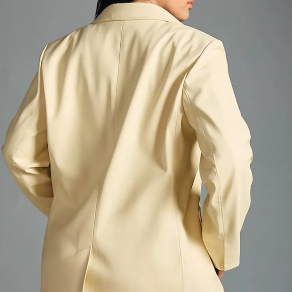 NWT By Anthropologie Faux Leather Blazer in Buttercream - 1X Plus - Picture 10 of 12
